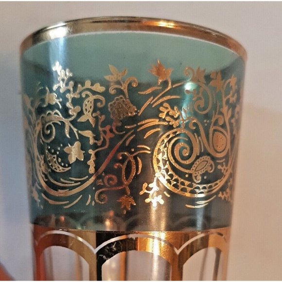 2 Moroccan Tea Glasses Missary Paris Green and Gold Juice Paisley - Picture 11 of 12